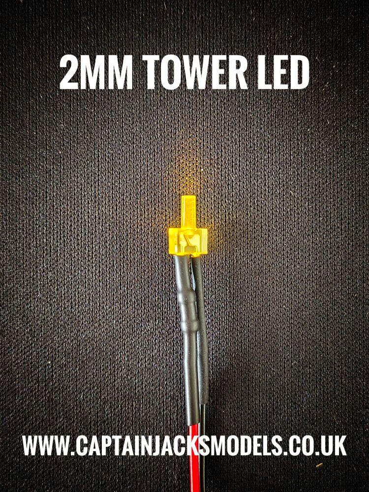 2mm Prewired Yellow Tower Lighthouse LEDs With Diffused Lens