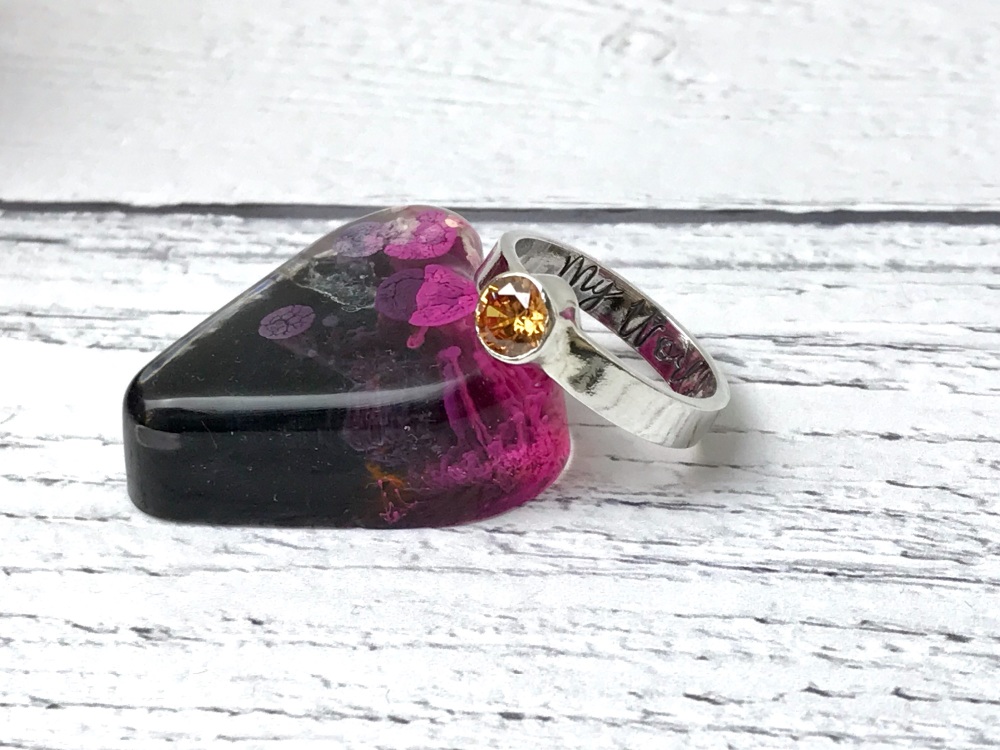 Band birthstone hand stamped ring