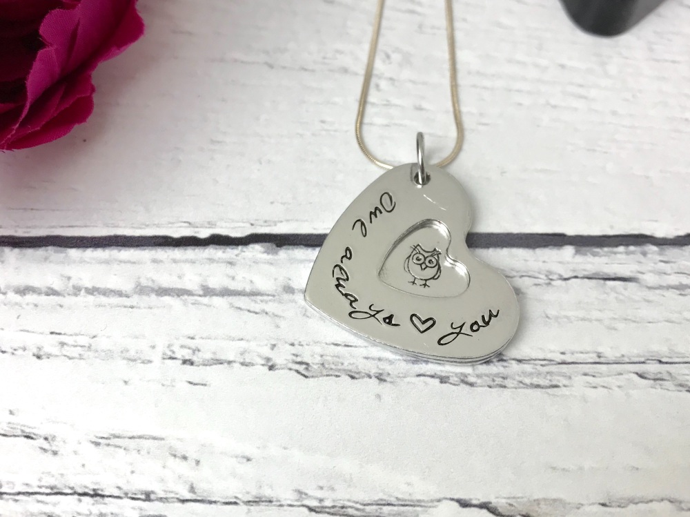 Owl always (heart) you (two pieces) necklace