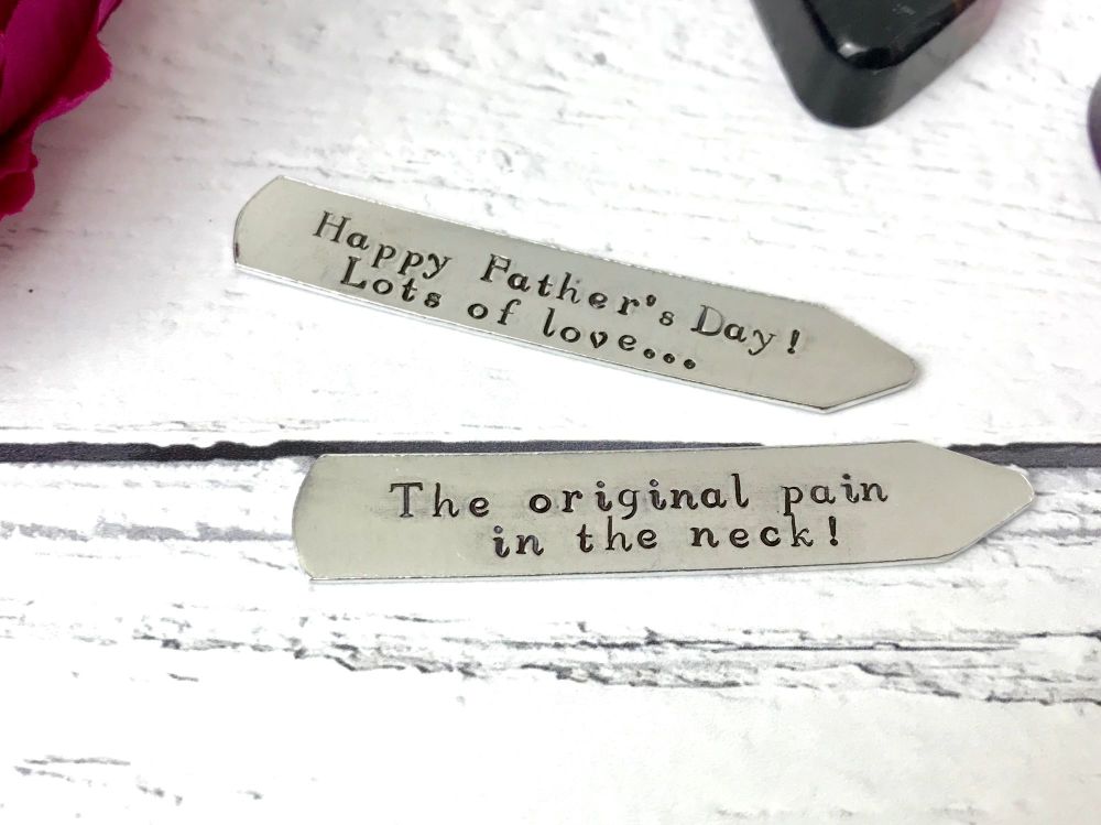 Hand stamped collar stiffeners for Father's Day