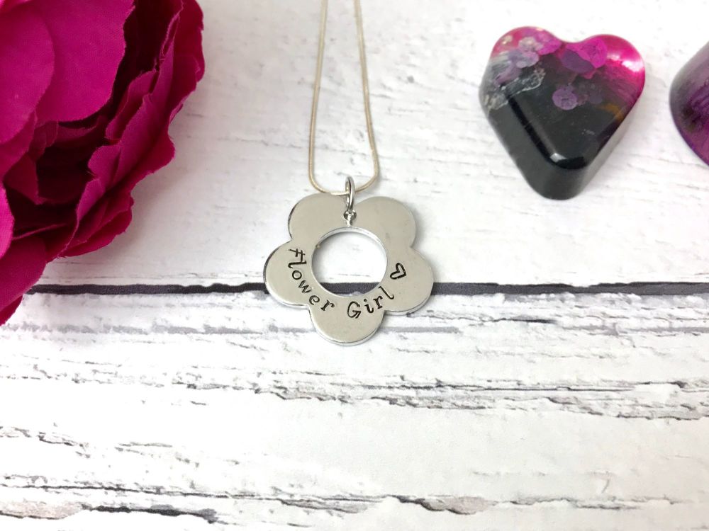 Hand stamped flower girl necklace