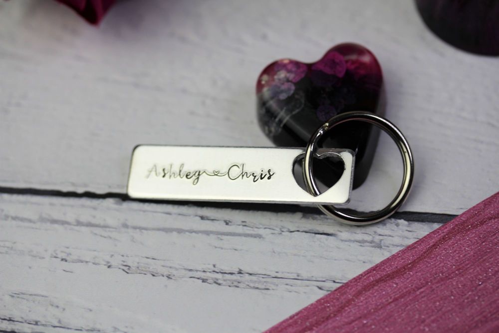 Personalised names keyring with heart link