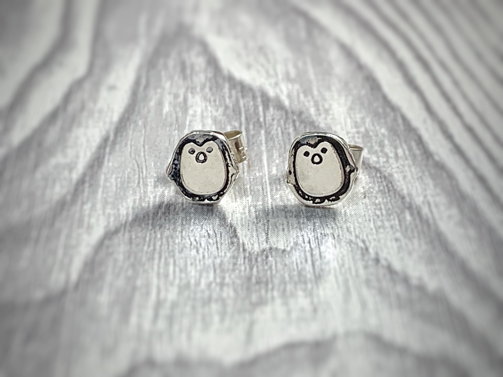 Sterling silver penguin earrings