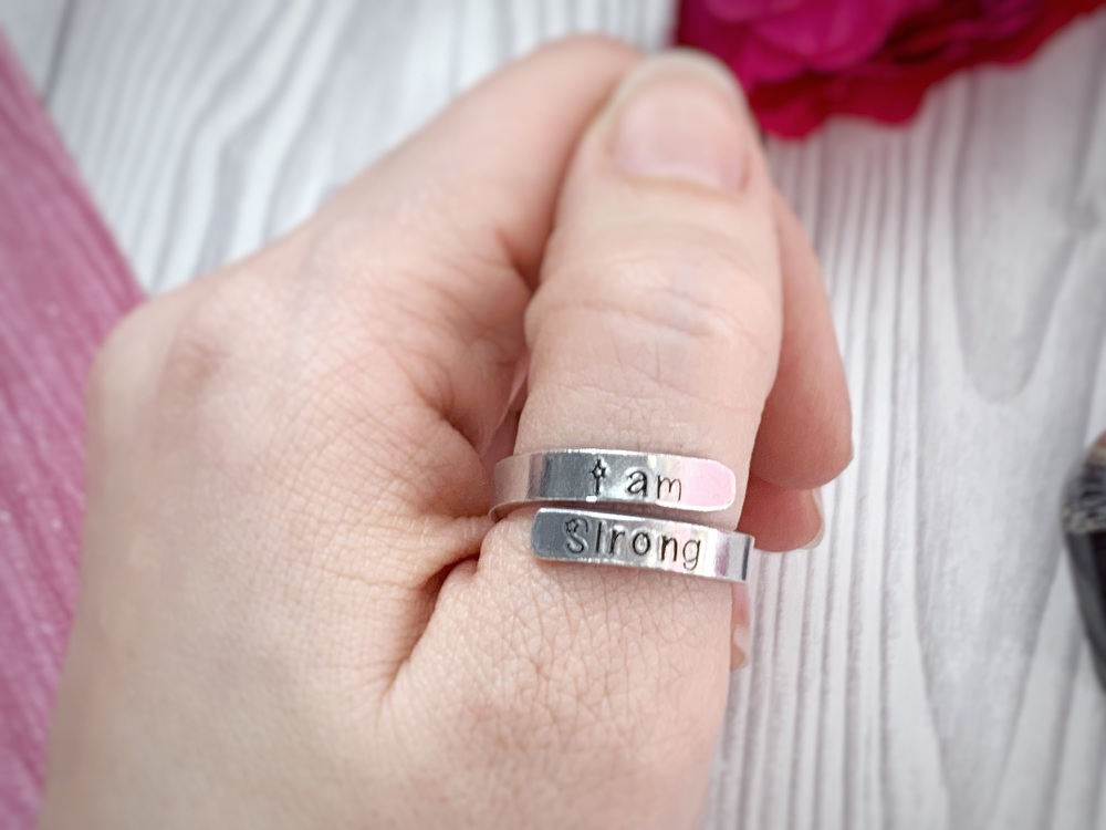 Personalised I am strong ring