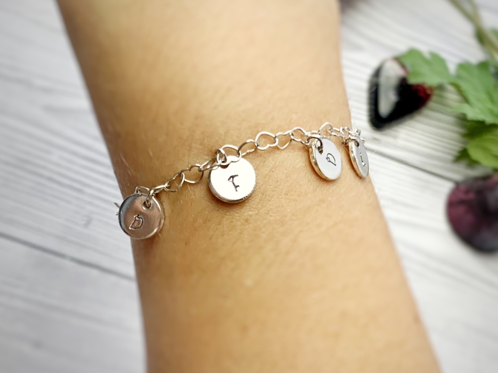 Heart initial sterling silver bracelet