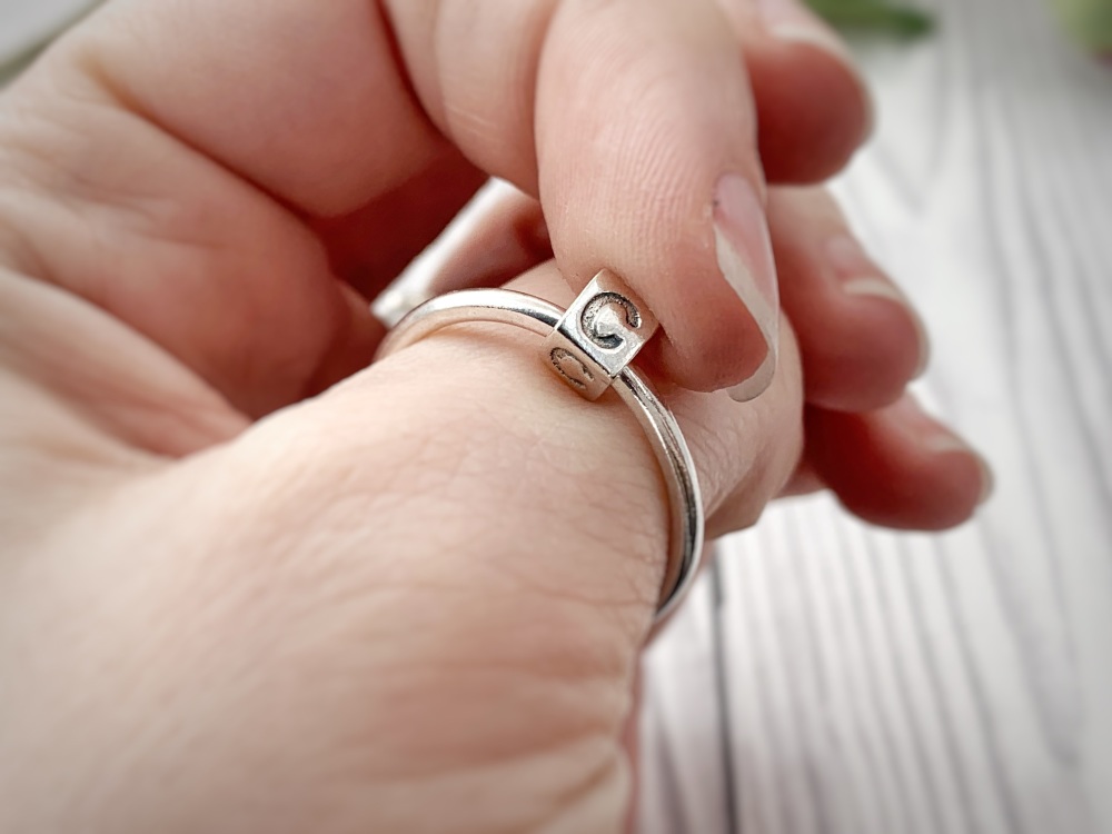 Sterling silver initial fiddle ring