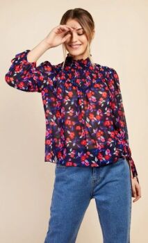 Little Mistress floral print shirred blouse