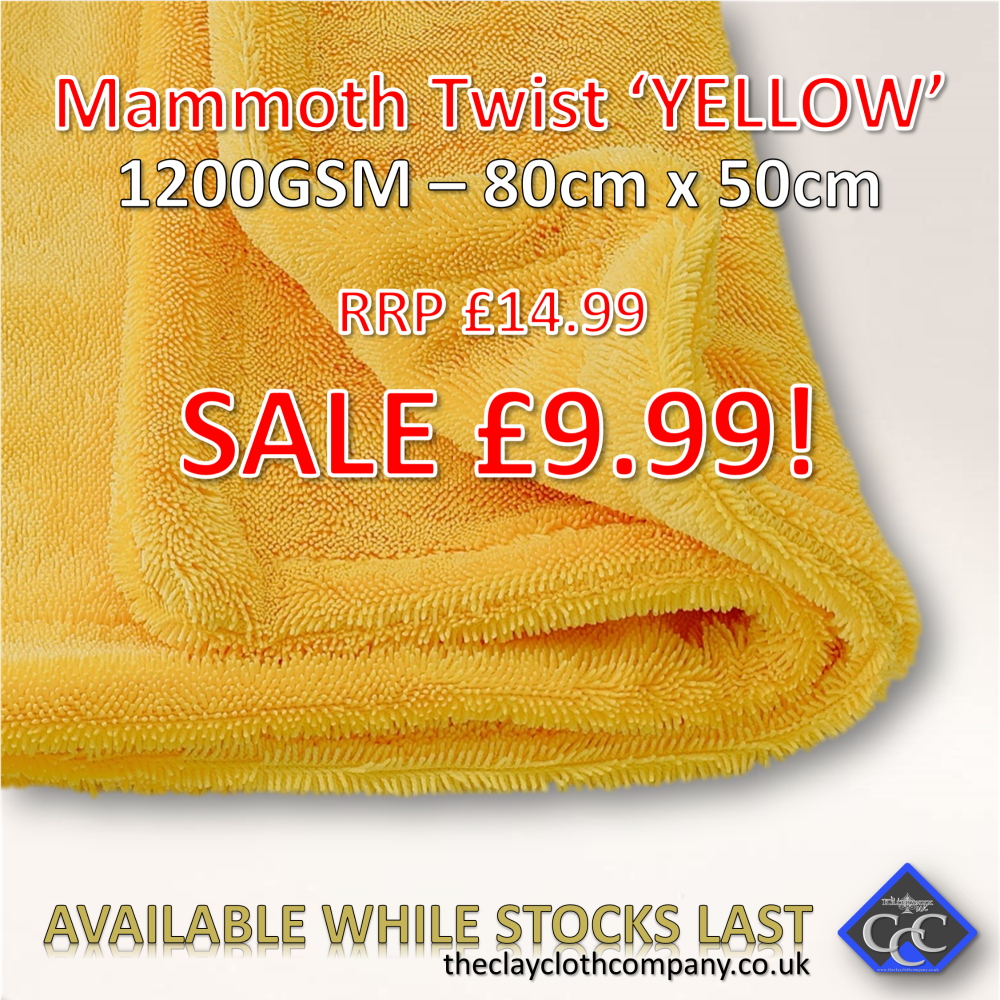 Mammoth Twist YELLOW 1200GSM Edgeless Microfibre Twisted Loop Drying Towel 80cm x 50cm