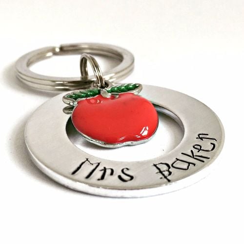 Personalised Apple Washer Teacher's Keyring