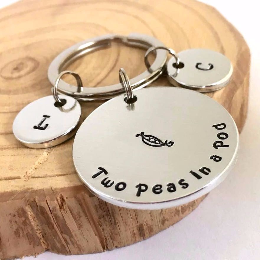 Two Peas In A Pod, Personalized Keychain, Best Friend Gift, Gifts for Sisters, Personalised