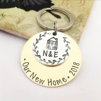 Personalised Brass Our New Home Keyring