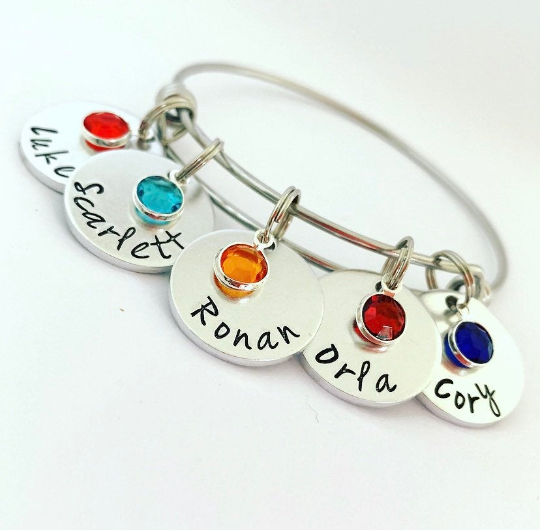 Adjustable Bangle with Hand Stamped Charms