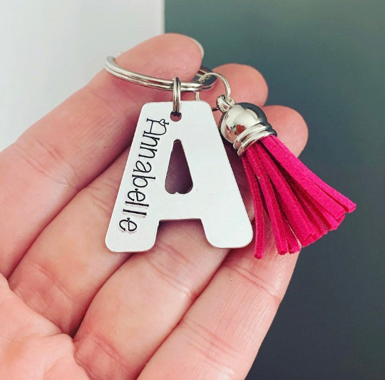Initial Keyring with Suede Tassel 