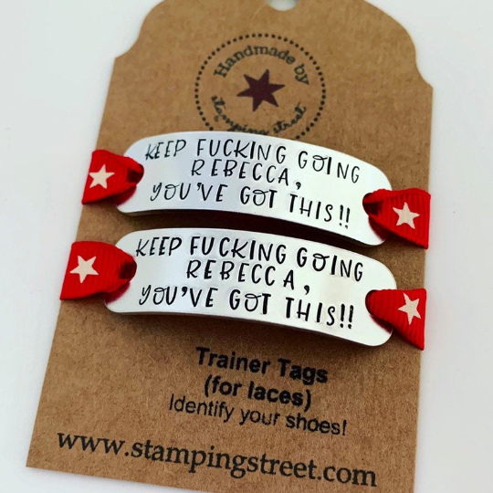 Personalised Keep F##king Going Trainer Tags