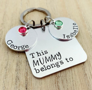 Personalised Square  Keyring with Birthstones