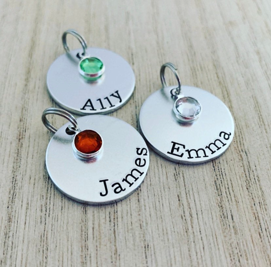 Round Name Charms with Birthstones