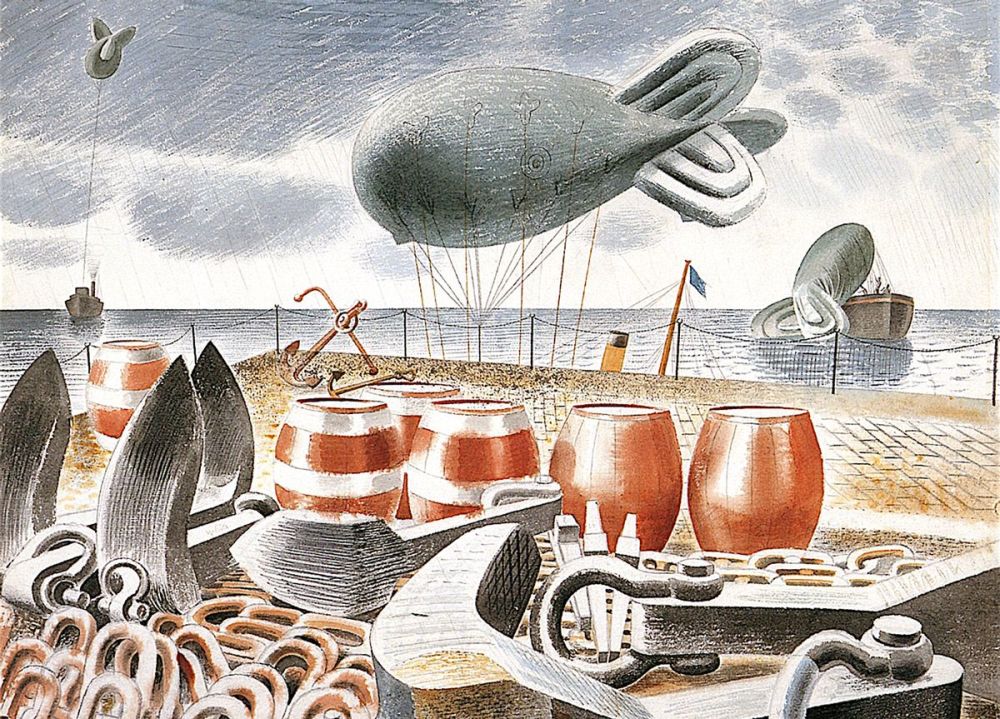 Eric Ravilious: Barrage Balloons at Sea, 1940