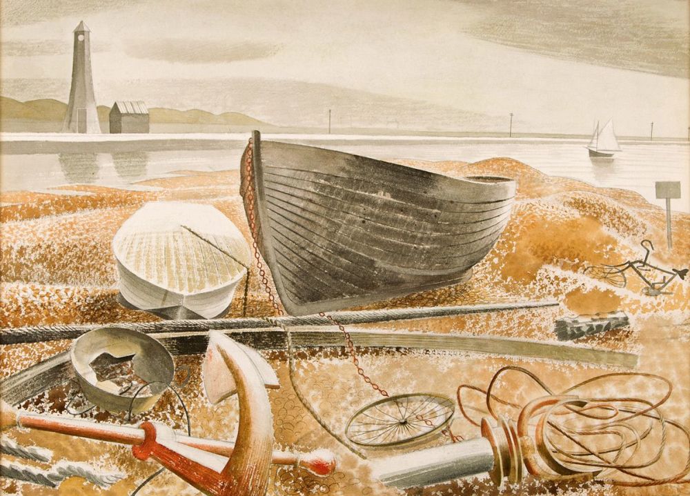 Eric Ravilious: Anchor and Boats, Rye, 1938