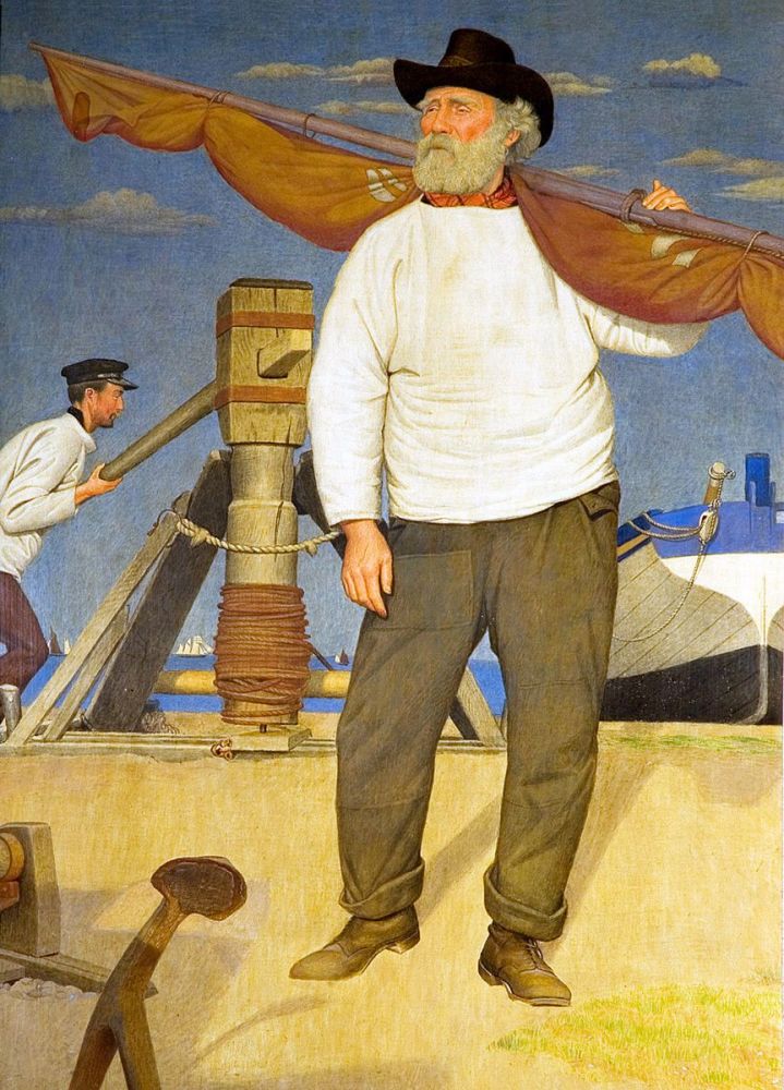 Joseph Edward Southall: Fisherman Carrying a Sail, 1907