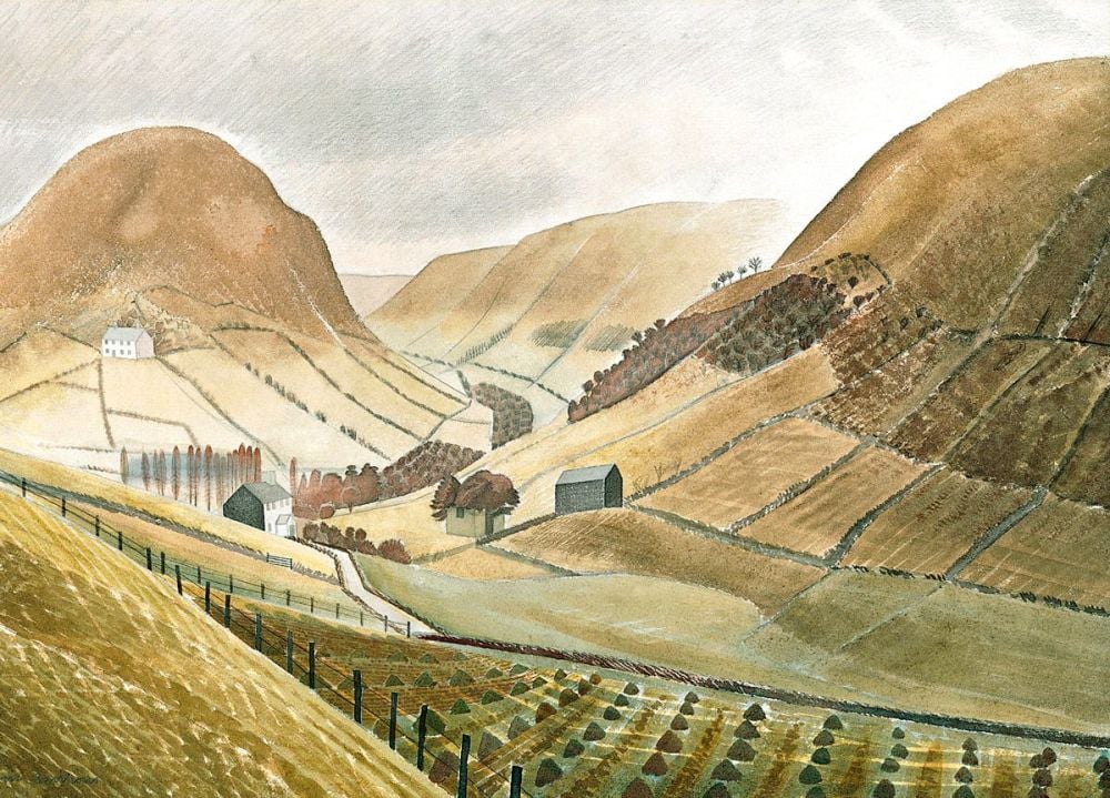 Eric Ravilious: Corn Stooks and Farmsteads, Hill Farm, Capel-yffin, Wales, 