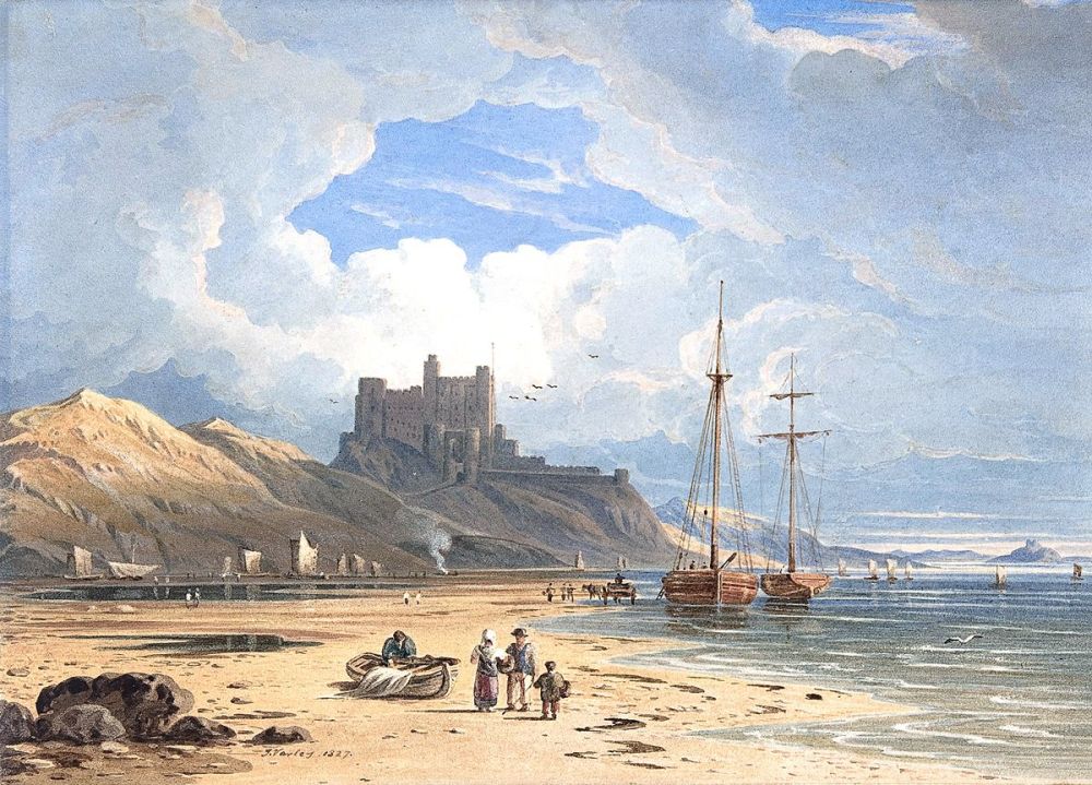 John Varley: Bamburgh Castle, with Holy Island in the Distance, 1827