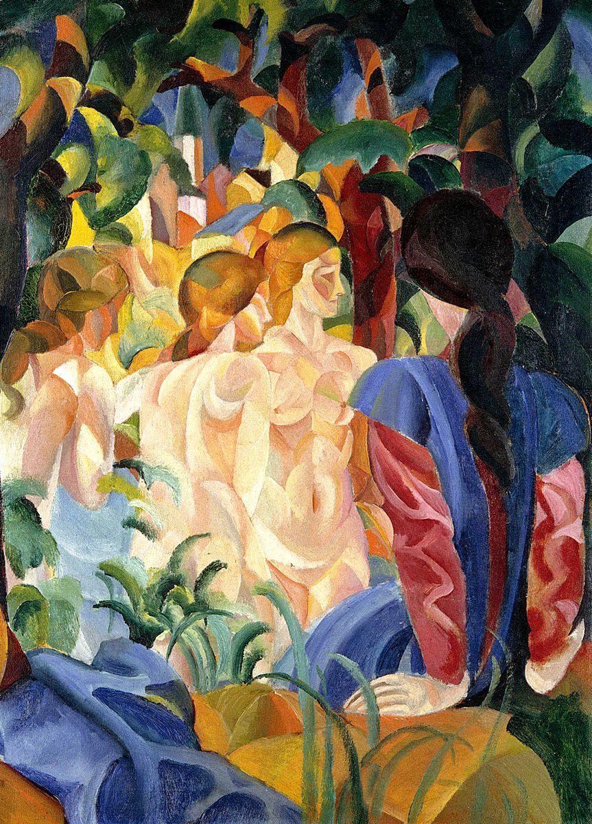 August Macke: Bathing girls with city in the background, 1913
