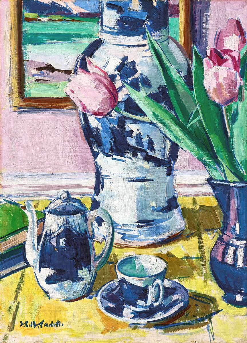 Francis Campbell Boileau Cadell: Still life with Tulips and Iona