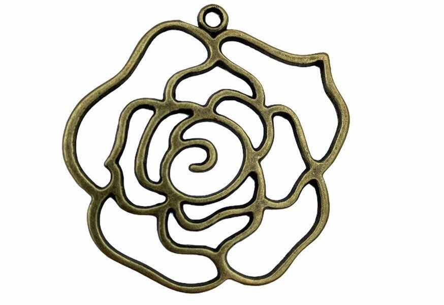 Antique bronze rose pendant - D4