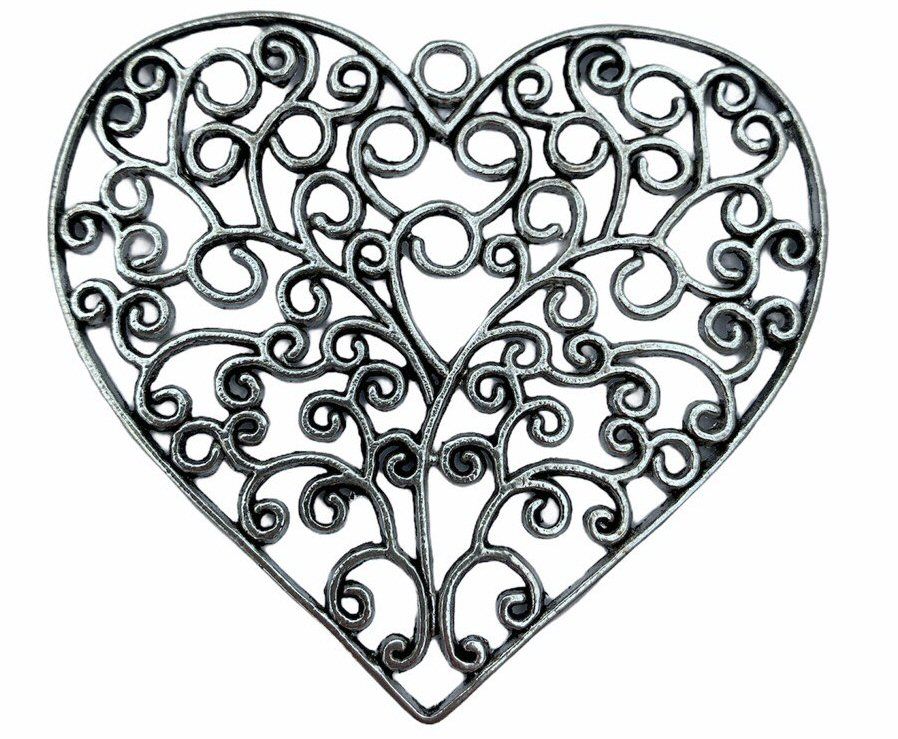 Large silver style heart pendant - D5