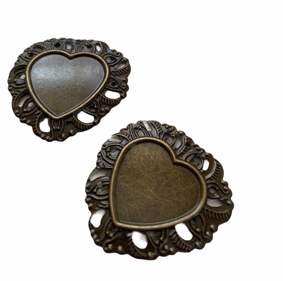 bronze  style filigree heart bezel tray - F3
