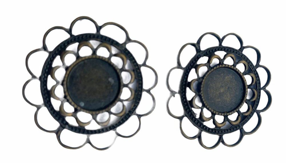  bronze style round filigree bezel trays - F1