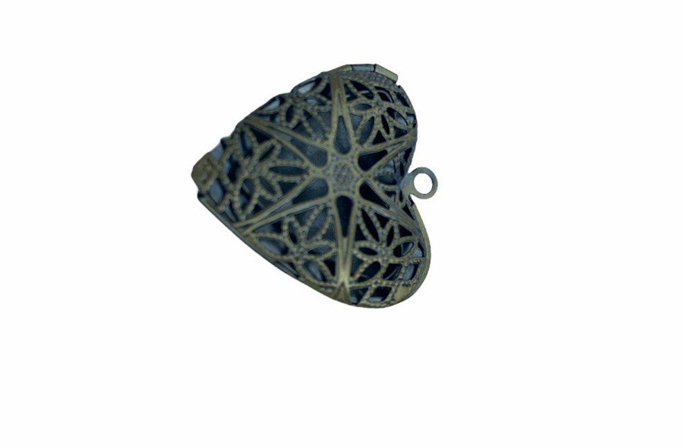 Bronze style heart shaped filigree locket - A10