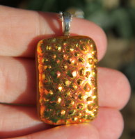 Orange / gold textured dichroic pendant, dichroic glass necklace, orange dichroic necklace, fused glass necklace, fused glass pendant