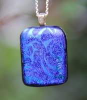 Deep Blue abstract dichroic pendant, dichroic glass necklace, blue dichroic necklace, fused glass necklace, fused glass pendant