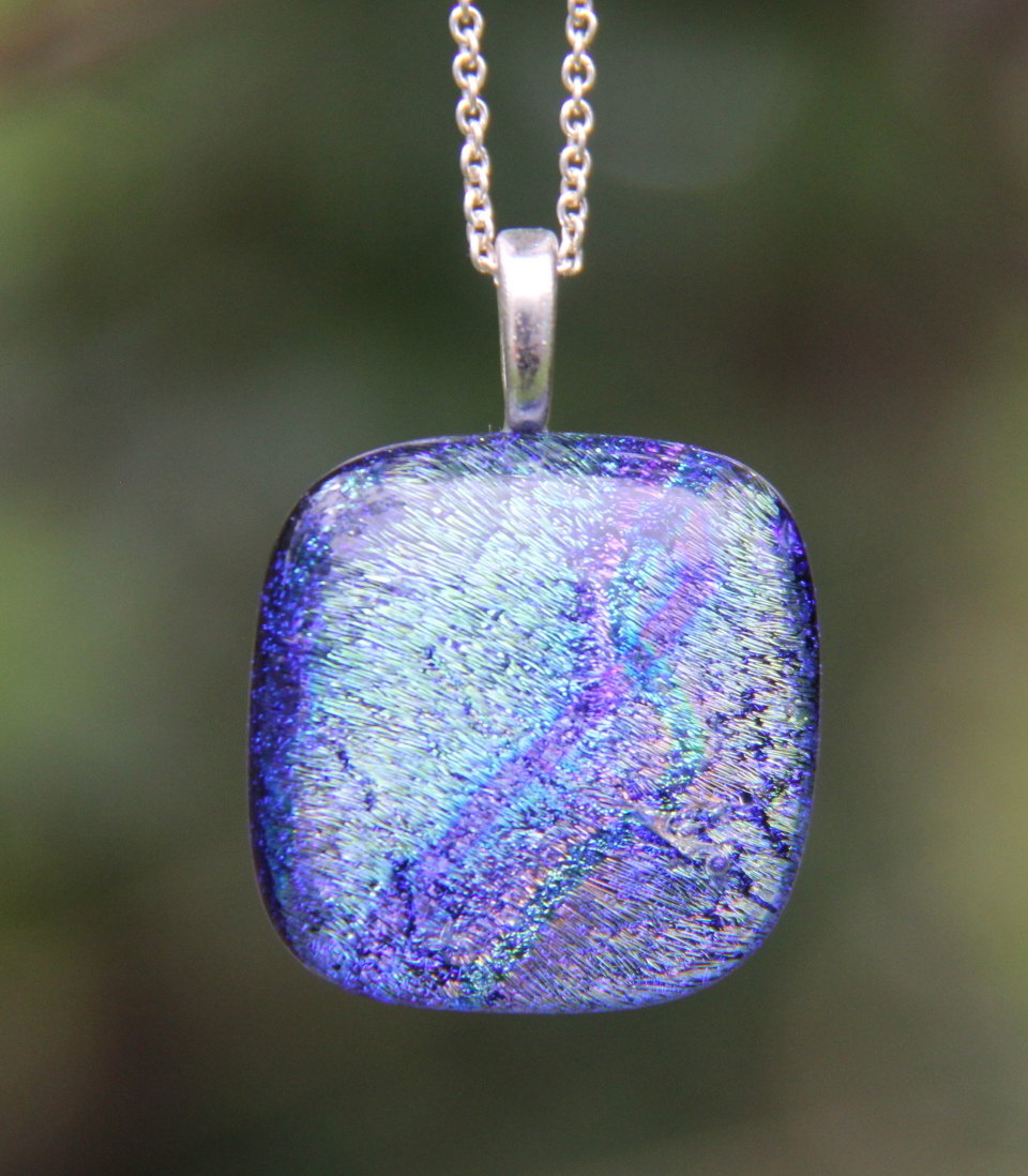 Multi-coloured dichroic pendant, dichroic glass necklace, multi-coloured di