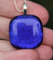 Deep Blue dichroic pendant, dichroic glass necklace, blue dichroic necklace, fused glass necklace, fused glass pendant