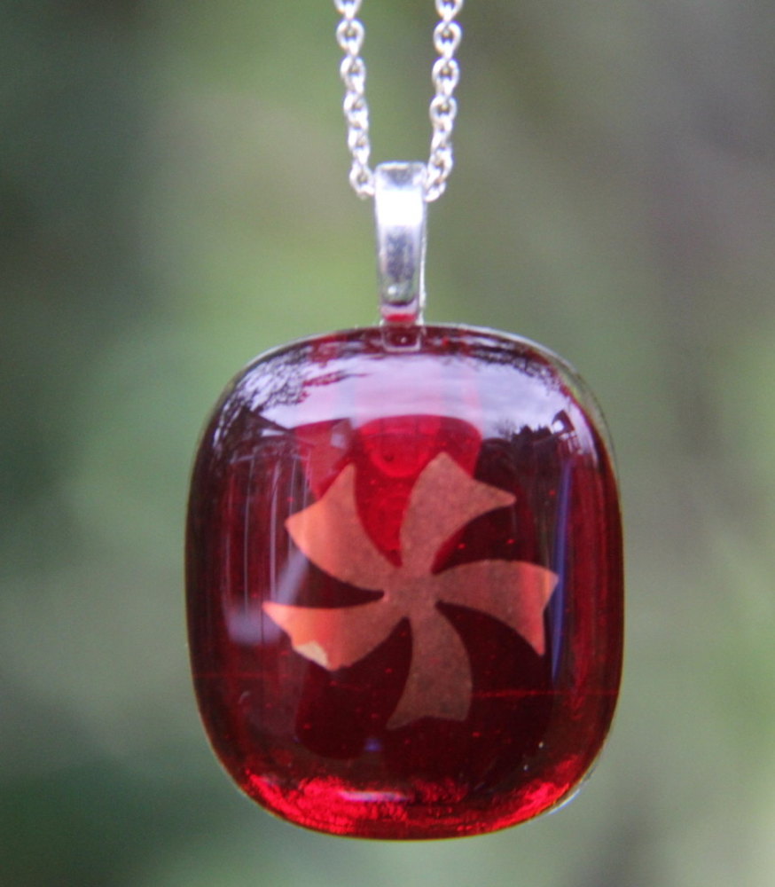 Dark red and copper dichroic pendant, dichroic glass necklace, copper dichr