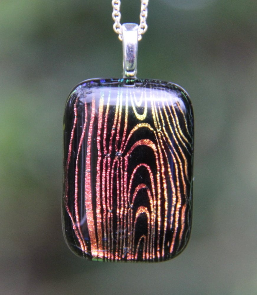 Wood grain dichroic pendant, dichroic glass necklace, wood grain dichroic n