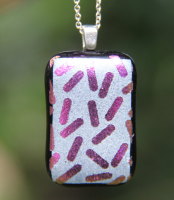 Silver and pink dichroic confetti shimmer pendant,  pink dichroic necklace, fused glass necklace, fused glass pendant, 