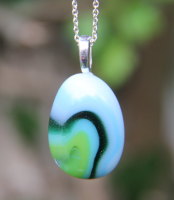 Small blue and green swirl fused glass pendant, swirl fused glass necklace, fused glass pendant