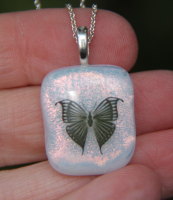 White butterfly dichroic pendant, dichroic glass necklace, butterfly dichroic necklace, fused glass necklace, fused glass pendant
