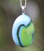 Large blue and green swirl fused glass pendant, swirl fused glass necklace, fused glass pendant
