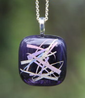 Purple glass pendant with shimmer streamers, fused glass necklace, shimmer fused glass pendant
