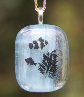 Fish blue fused glass pendant, fish fused glass necklace,  blue and silver fused glass pendant