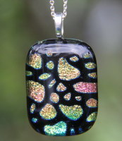 Multi-coloured cobble dichroic pendant, dichroic glass necklace, cobble dichroic necklace, fused glass necklace, fused glass pendant