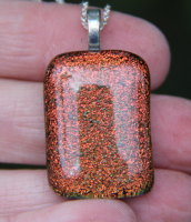 Red orange dichroic pendant, dichroic glass necklace, red / orange dichroic necklace, fused glass necklace, fused glass pendant