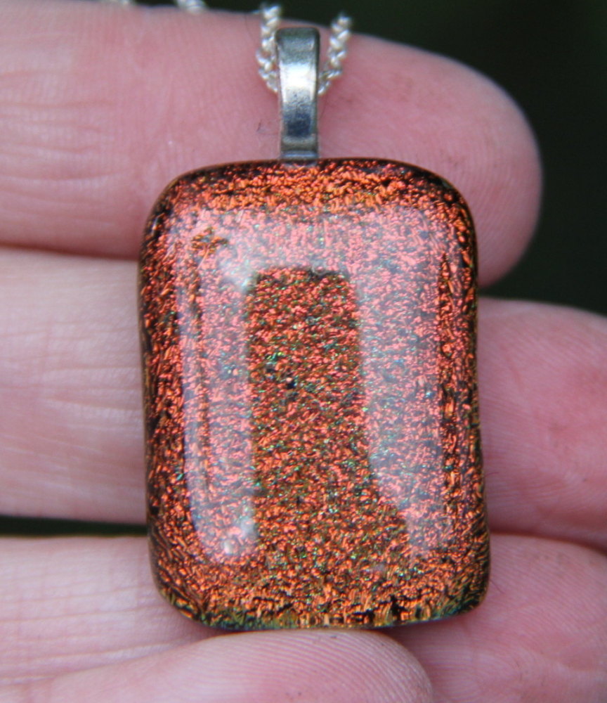 Red orange dichroic pendant, dichroic glass necklace, red / orange dichroic