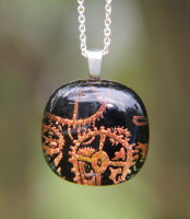 Watch gears dichroic pendant, dichroic glass necklace, steampunk dichroic necklace, fused glass necklace, fused glass pendant