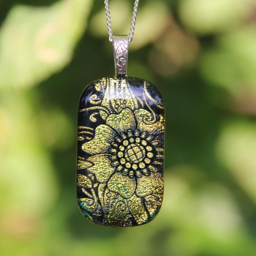 Large gold flower dichroic pendant