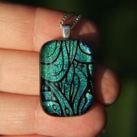 Green to blue strap pattern dichroic glass pendant 